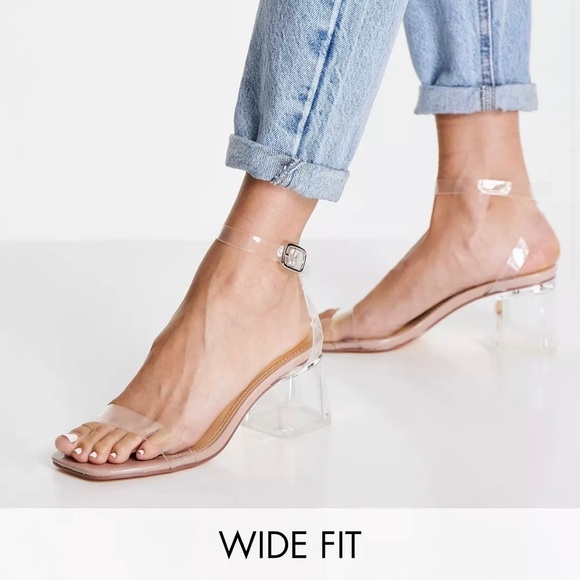 ASOS Wide Clear Heeled Sandals 9W - Picture 1 of 13